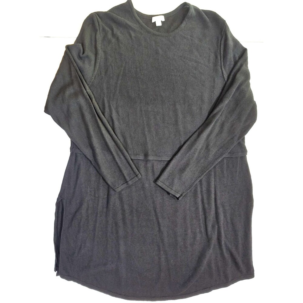 J. Jill Knit Tunic Sweater Size XL Black Long Sleeve Wool Silk Blend Slit Hem